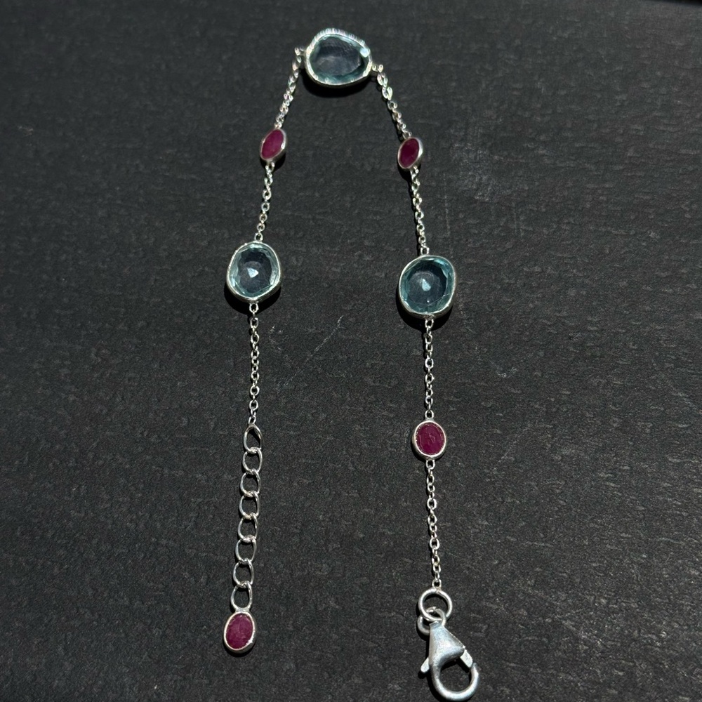 Ruby & Blue Topaz Bracelet | 925 Sterling Silver | 8"